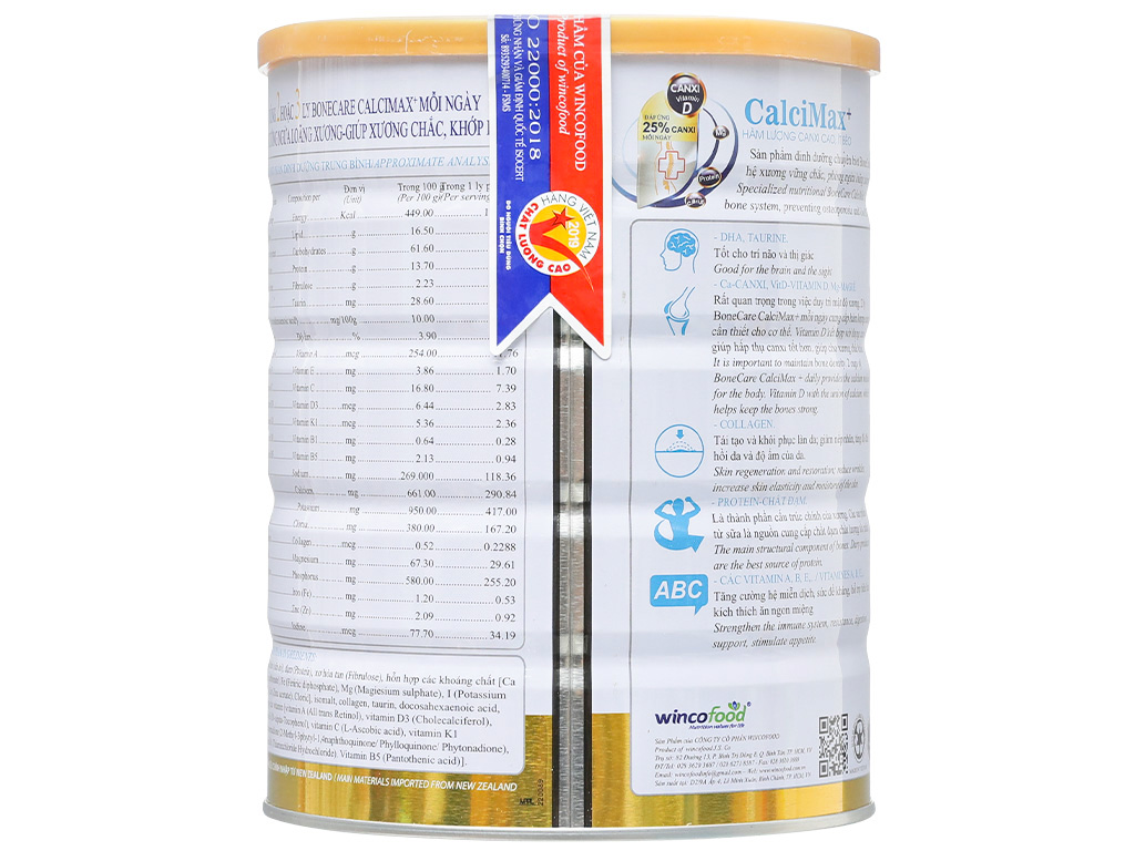 Túi 2 lon Sữa bột Wincofood Bonecare Calcimax+ (850g/lon)