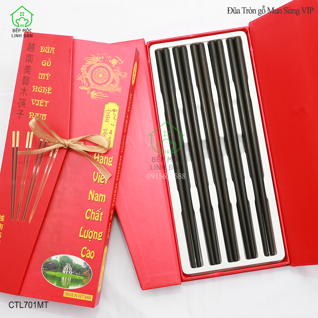 Đũa Gỗ Mun Sừng Cao Cấp Siêu Sạch [CTL701MT] Bộ 10 Đôi Tròn