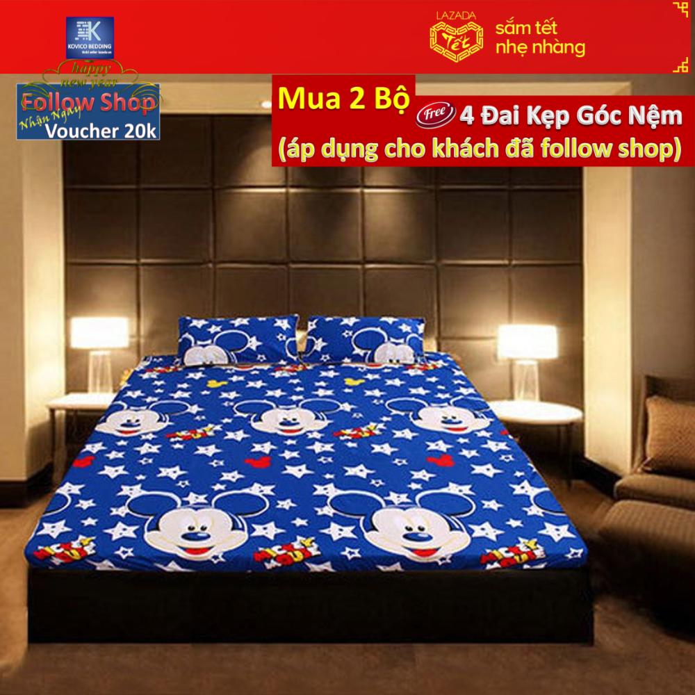 (FreeShip MAX) Bộ ga giường mickey mouse (Xanh)