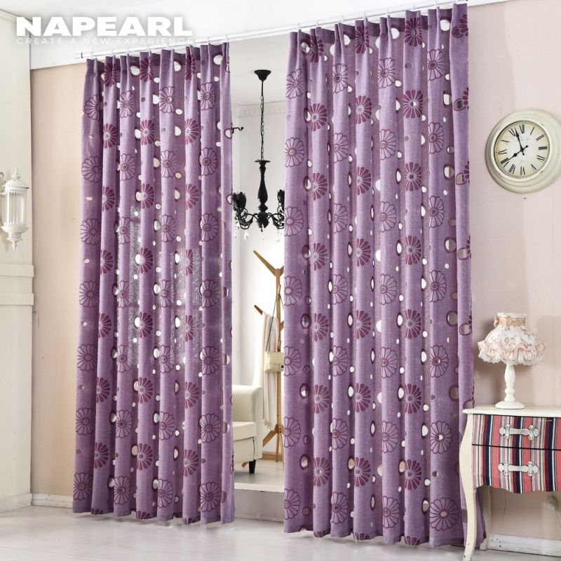 Vải Tuyn Dệt Hoa Hiện Đại Cửa Sổ Phòng Ngủ Napearl, Rèm Màu Tím Mỏng 100X130 Ngắn