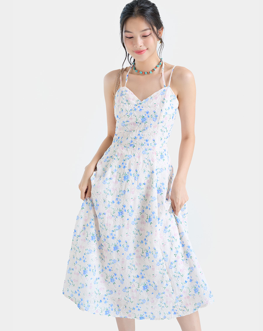Đầm Midi Nữ Thời Trang JUNO Xoè 2 Dây JNDLU059
