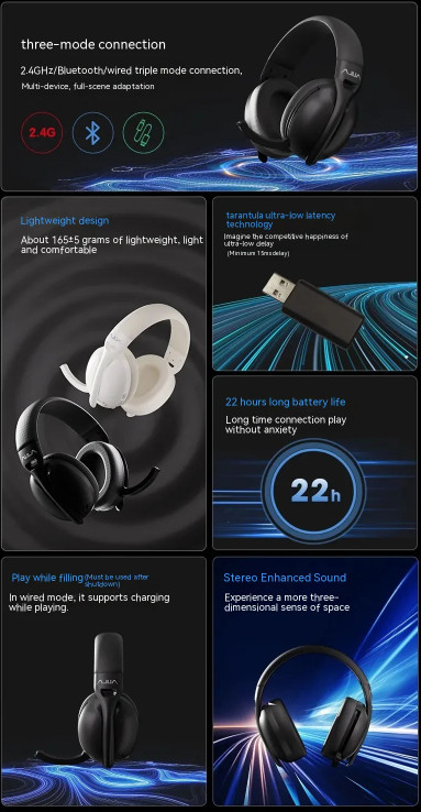 Tai nghe Gaming không dây Aula S6 3mode (Typec 2,4 ghz Bluetooth 5.0)