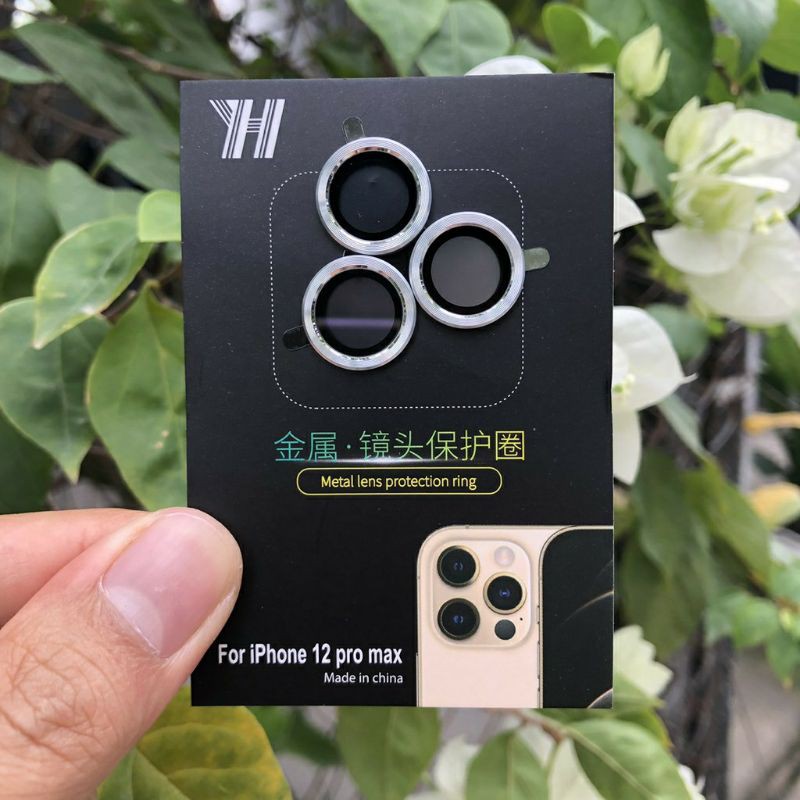 Bộ 3 mắt dán bảo vệ camera iphone 14,13 pro max, 11 12 mini, 12, 12 pro, 12 pro max 11 pro max kính + vành nhôm siêu đẹp