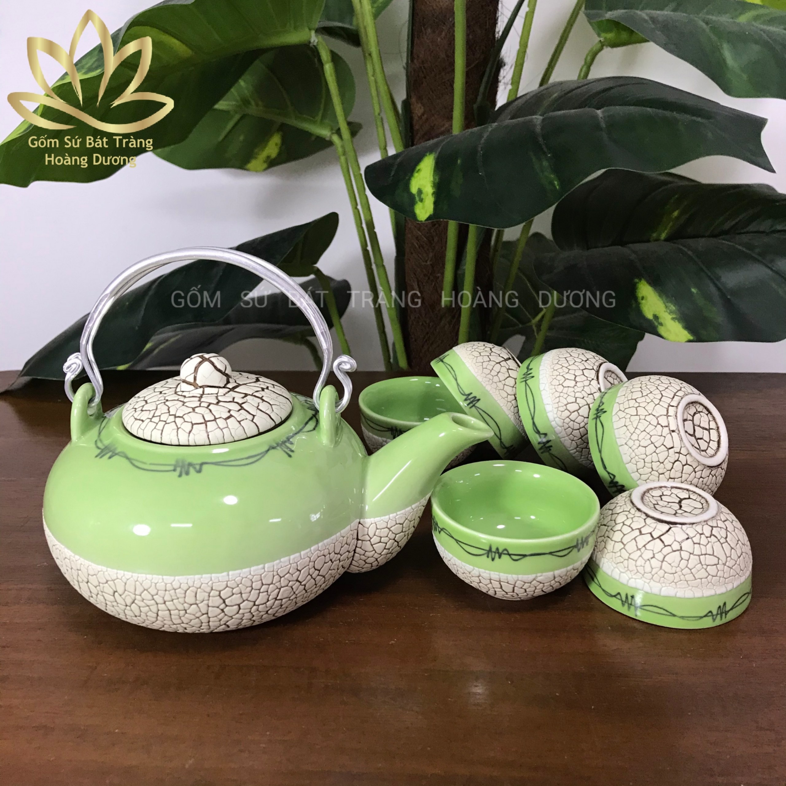 Bộ ấm chén Bát Tràng men rạn RT3 400ml