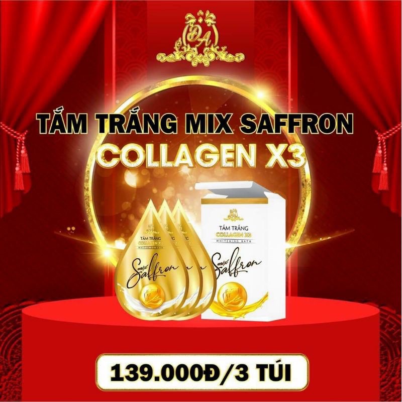 Tắm Trắng Collagen x3 mix saffron Chính Hãng hộp 3 gói