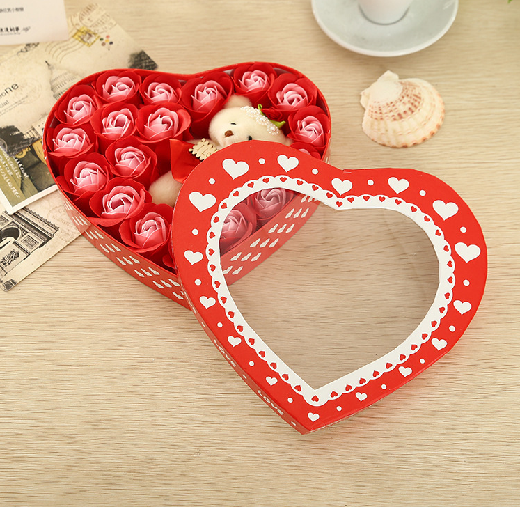 [HCM]Hộp Quà Hoa Hồng Sáp Gấu Bông Trái Tim