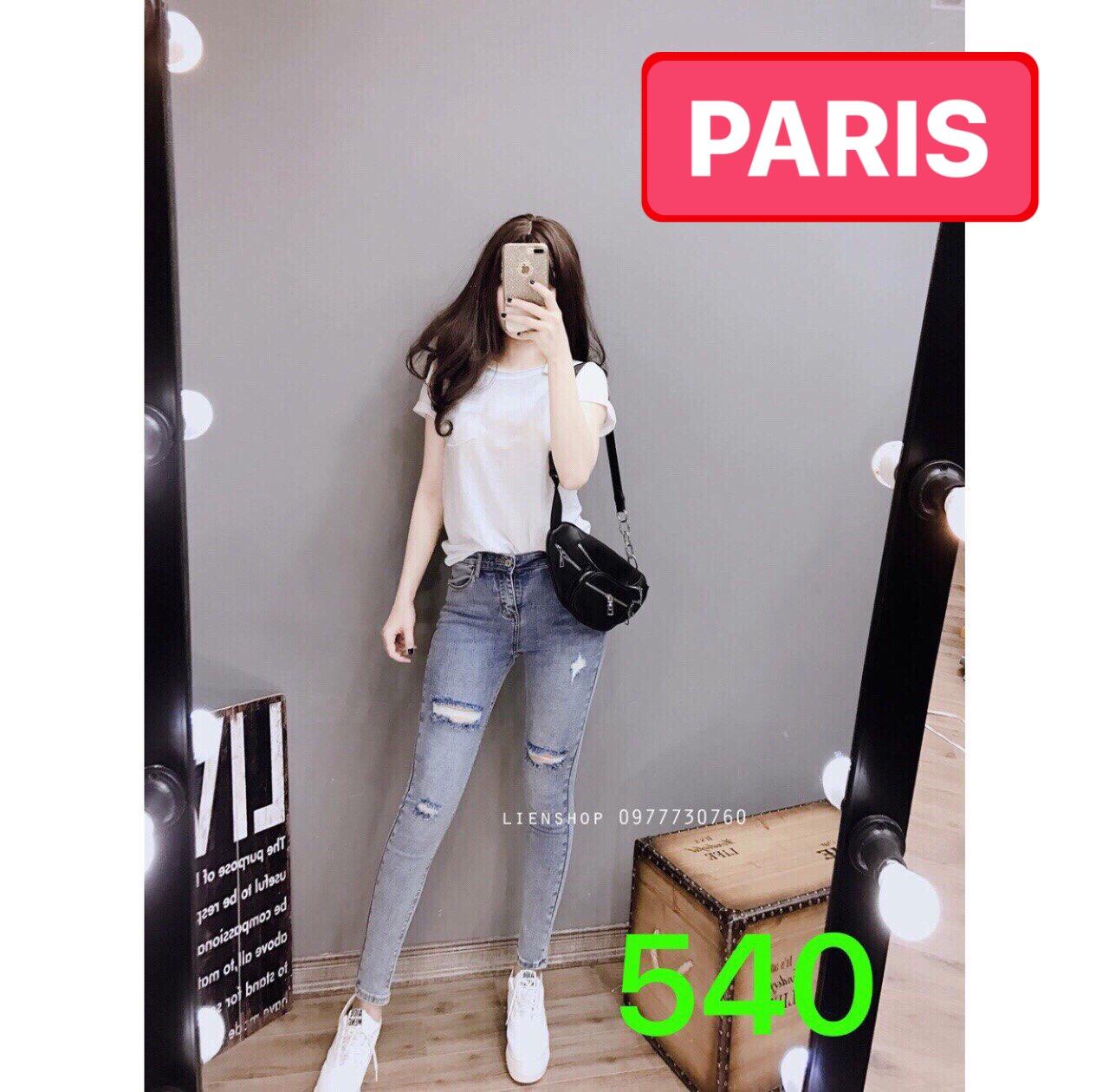 QUẦN JEAN NỮ CHẤT BÒ XANH RÁCH LƯNG CAO NÂNG MÔNG HÀN QUỐC PR-540 CAO CẤP - PARIS FASHION
