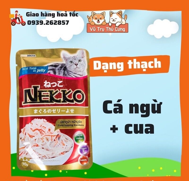 Thức ăn cho mèo,Pate cho mèo Nekko  gói 70g dạng thạchJelly và sốt Gravy, 15 hương vị thơm ngon, đầy đủ dưỡng chất