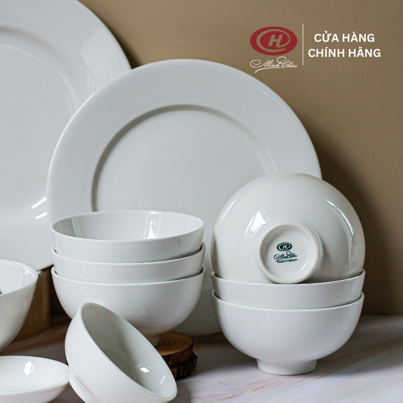 Bộ Bát Đĩa Trắng Trơn 12 Món - Sứ Minh Châu