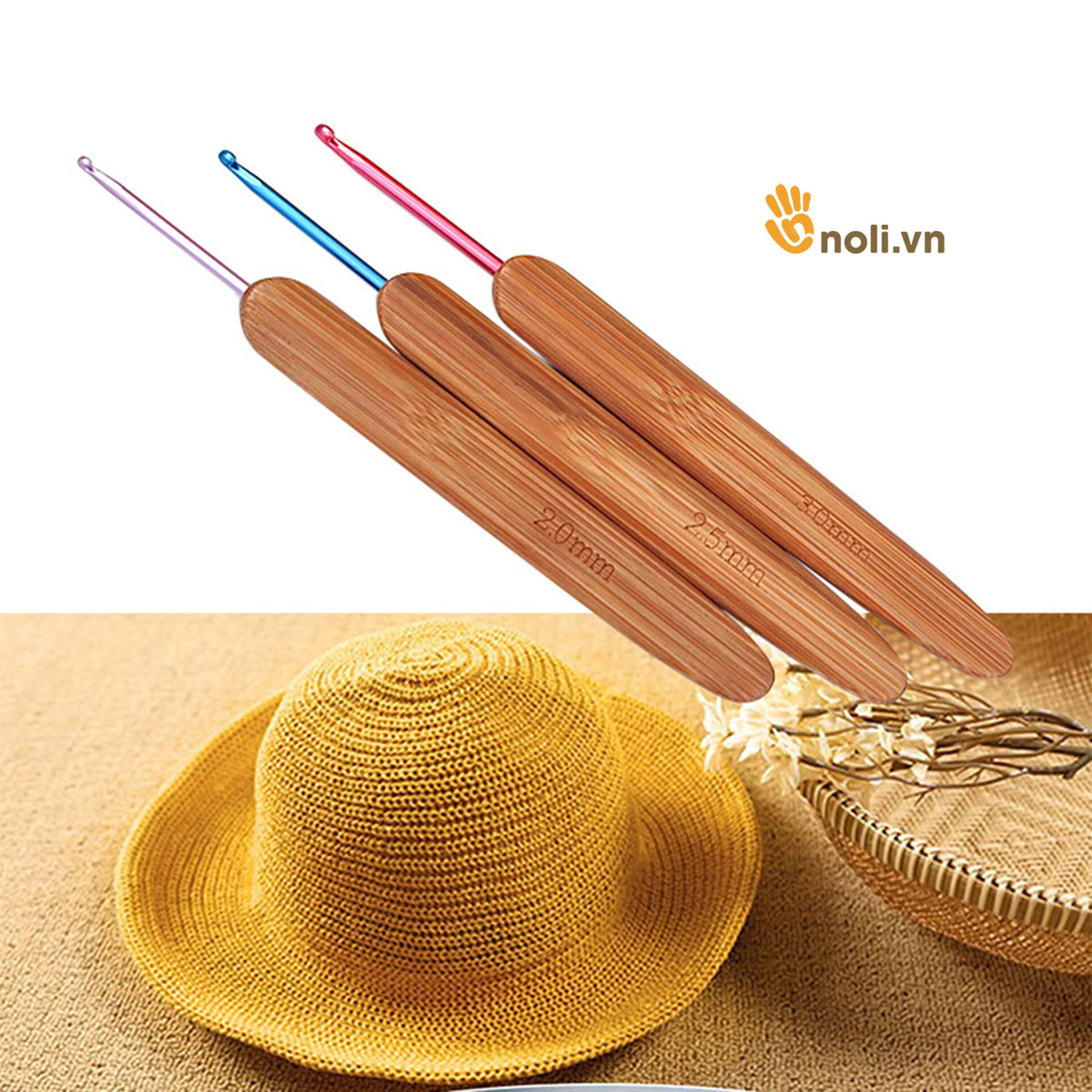 Bộ kim móc cán gỗ cầu vồng 9 cây