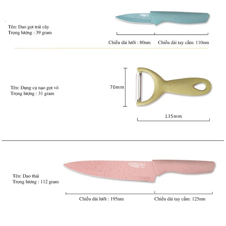 Bộ Dao Kéo Làm Bếp 6 Món Lúa Mạch (Màu Pastel) - Bộ Dao Làm Bếp Đa Năng