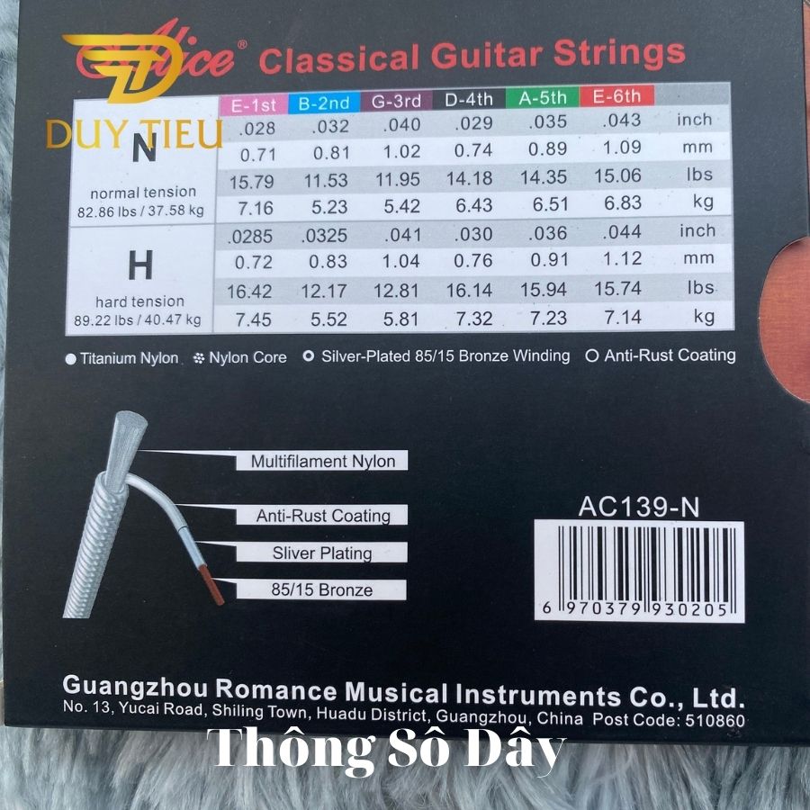 AC139 Classical Guitar String Set, Titanium Nylon Plain String, Silver Plated 85/15 Copper Winding, Anti-Rust Coating - DuytieuGuitar DT016
