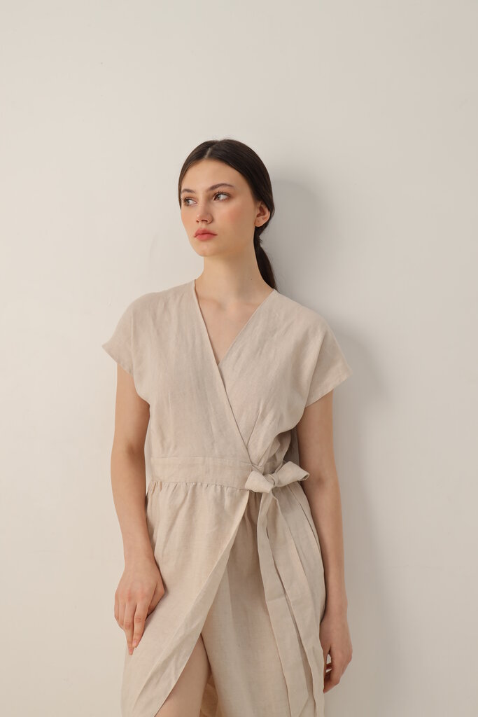 Anam Premium linen hip wrap dress