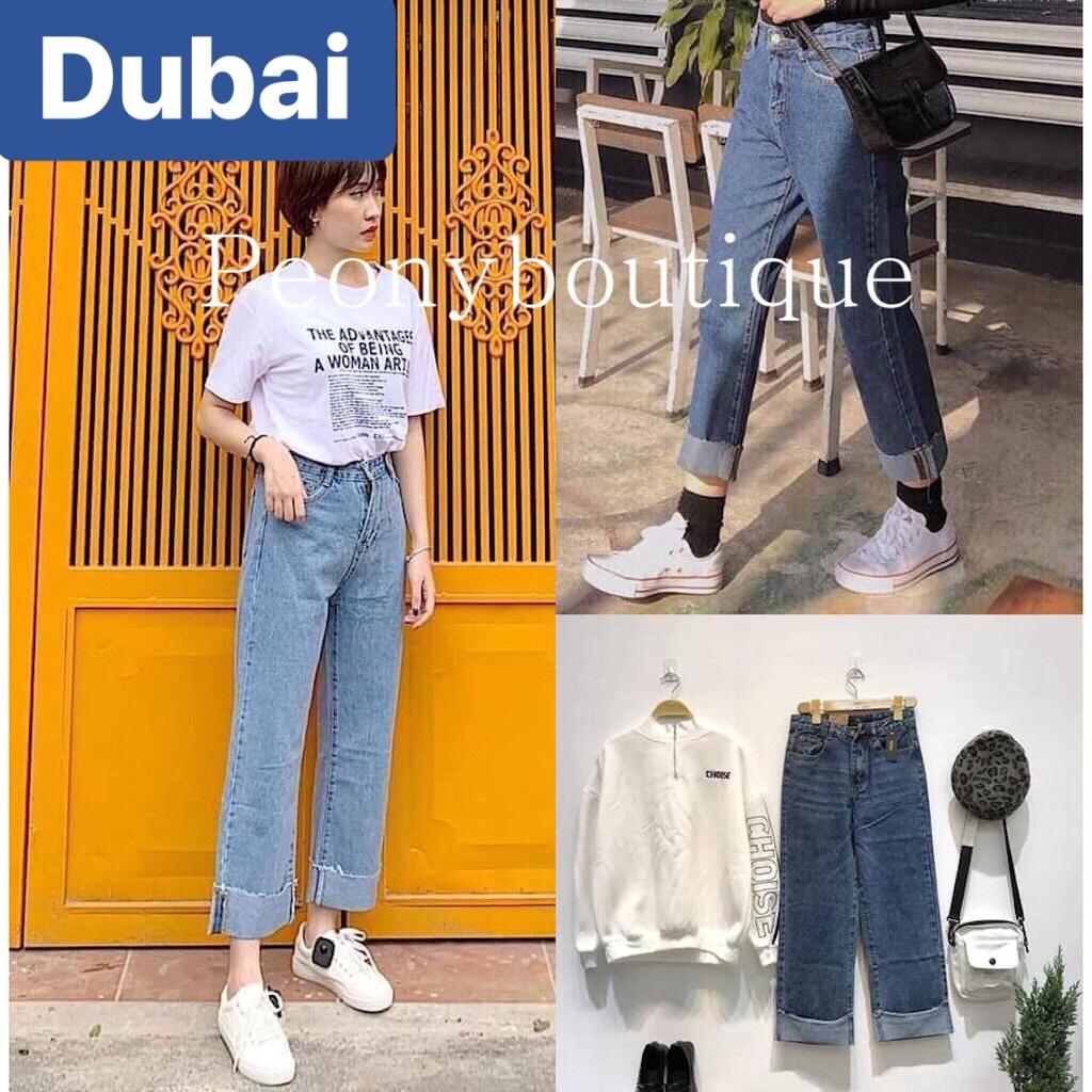 QUẦN BAGGY JEAN NỮ CHẤT BÒ XANH GẤP LAI BẢN TO LƯNG CAO NÂNG MÔNG HONG KONG MỚI DB-23 CAO CẤP - DUBAI FASHION