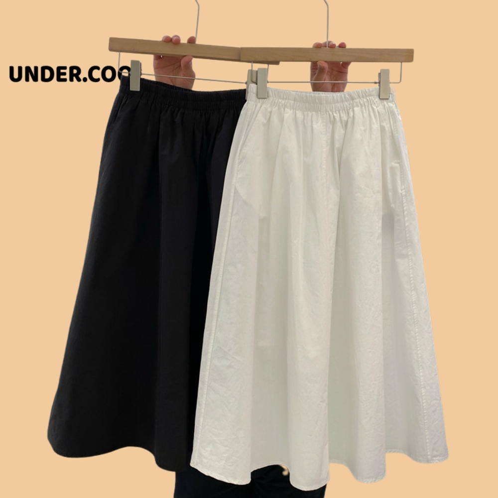 Chân váy thô basic UNDERCOOL xếp li dáng dài vintage đũi xoè