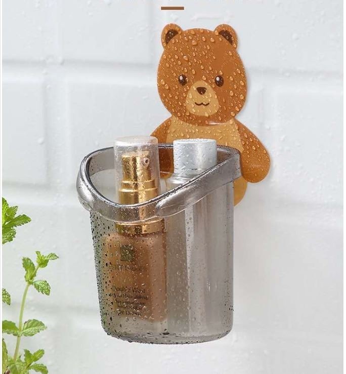 Cốc Gấu Dán Tường Để Bàn Chải Đánh Răng Hình Gấu Có Lỗ Thoát Nước Tiện Lợi- Kệ Hộp Dán Tường Đựng Xinh Xắn