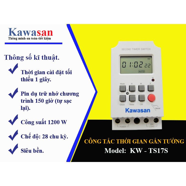 Công tắc hẹn giờ kỹ thuật số Kawasan TS17S