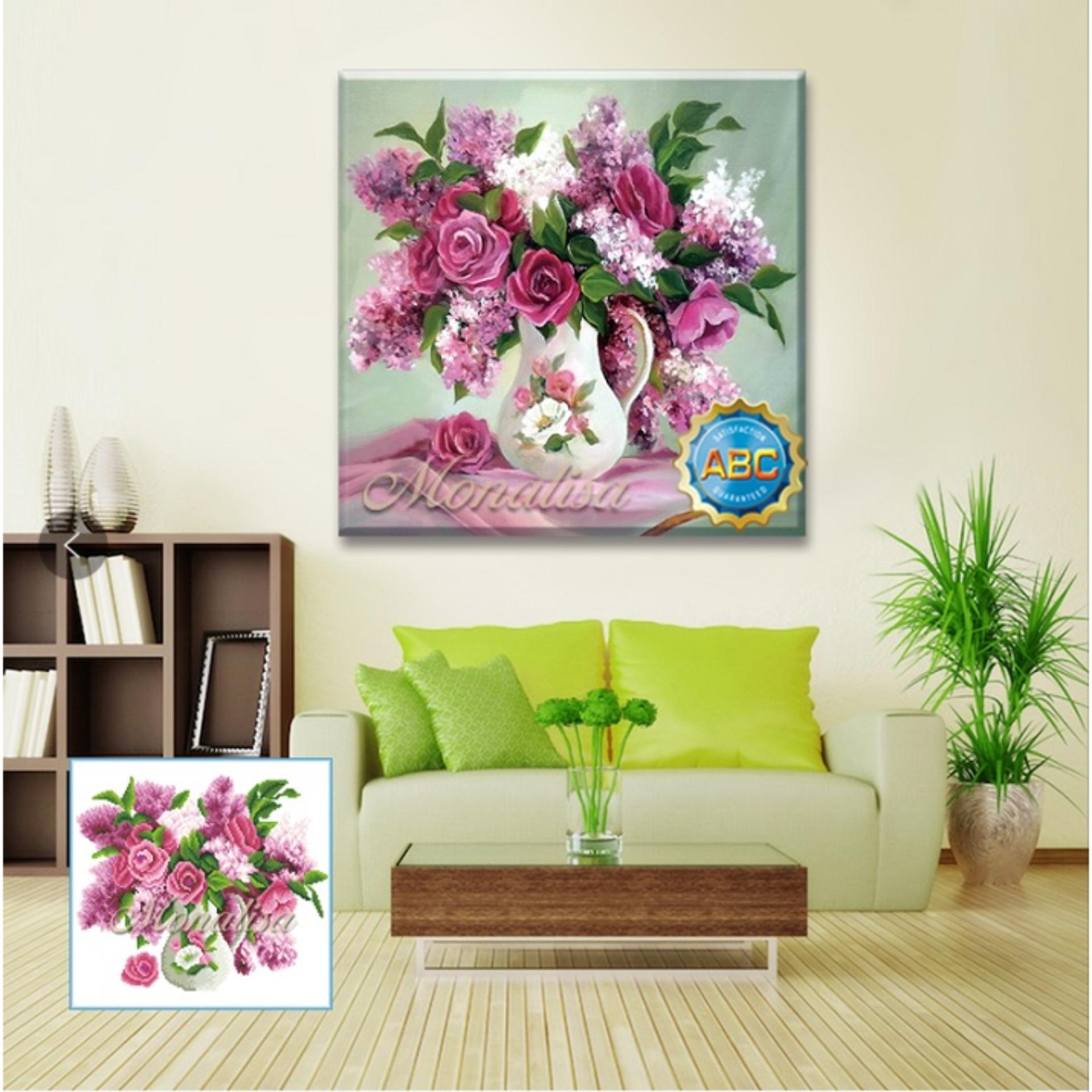 Tranh gắn đá cao cấp bình hoa nghệ thuật y8203 - kt 50x50 cm