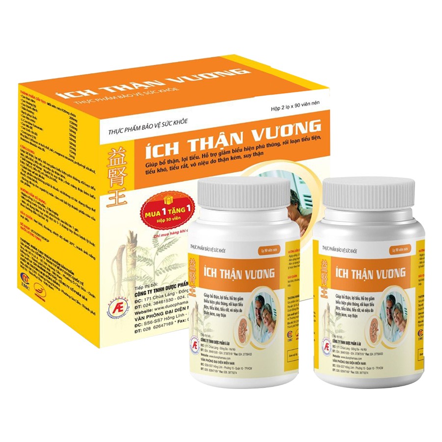 [CHÍNH HÃNG MUA 1 HỘP TẶNG 1 HỘP 30 VIÊN ] ÍCH THẬN VƯƠNG - Kiểm soát biến chứng suy thận (Hộp 2 lọ x 90 viên)