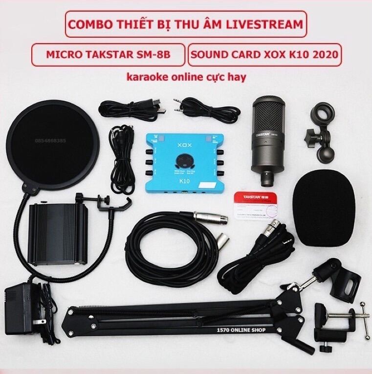 Combo mic hát thu âm live stream sound card ks108,mic takstar pc k200,nguồn 48v,chân kẹp,màng lọc,đủ phụ kiện kèm theo