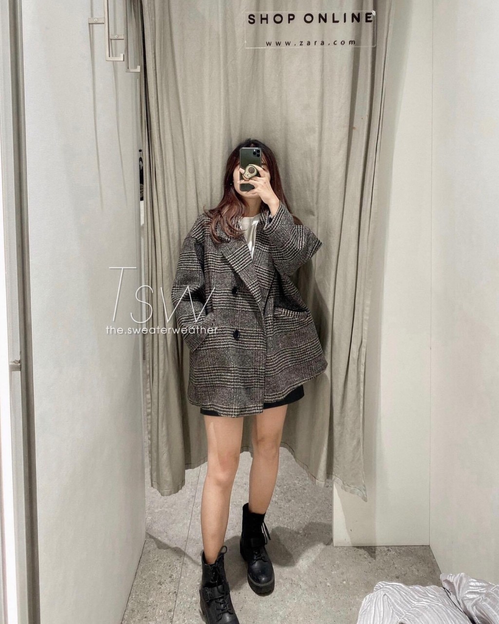 Áo khoác dạ kẻ phom thụng 2 màu