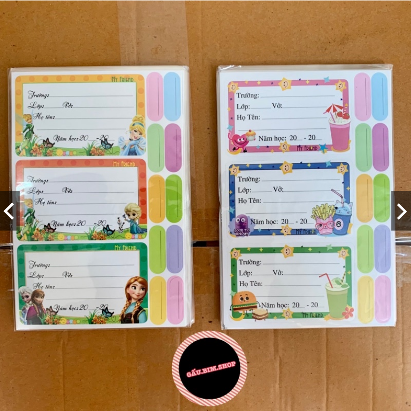 Nhãn vở cắt sẵn có keo dính (1 tệp 12 nhãn)