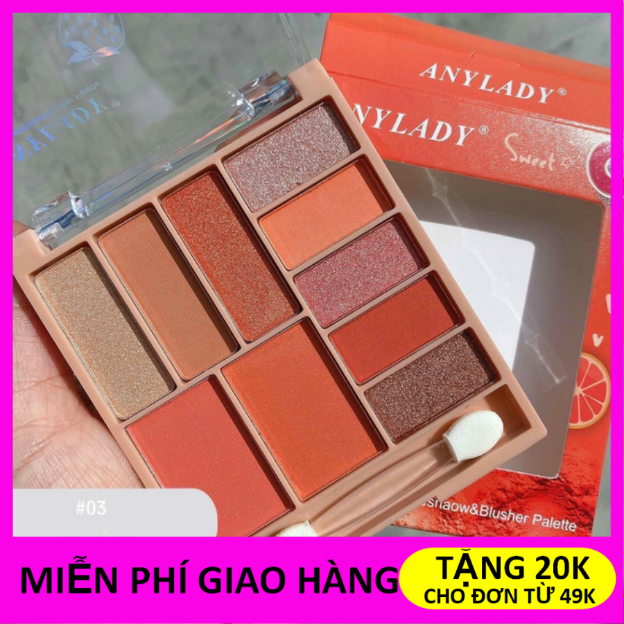 Phấn mắt Anylady 10 ô có má hồng