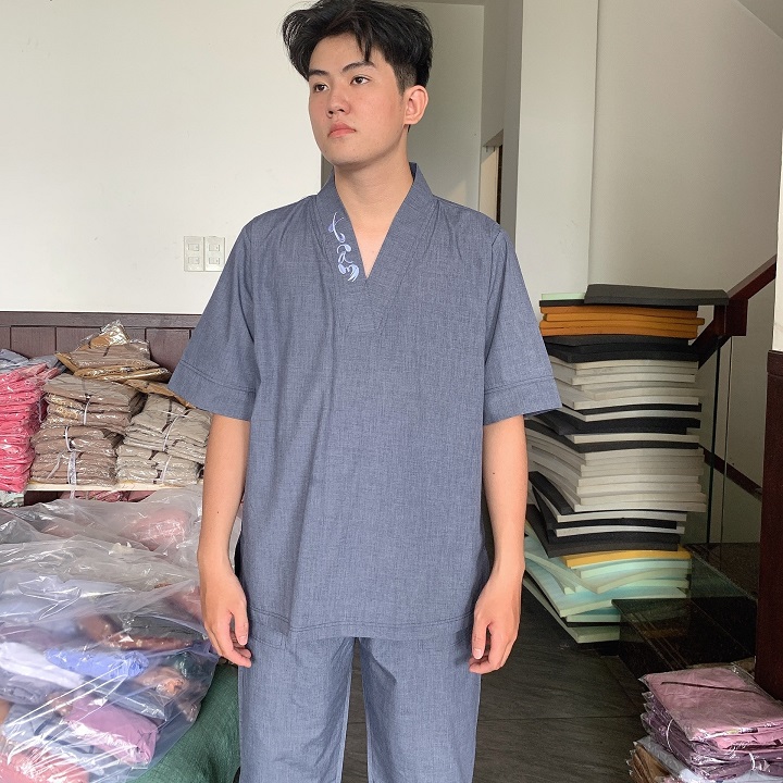 NAM THUYỀN Trang phục truyền thống, Bộ quần áo mặc nhà, Quần Áo nữ Phật Tử Đi Chùa, Đồ lam đi chùa nam mẫu thuyền mã KAN06