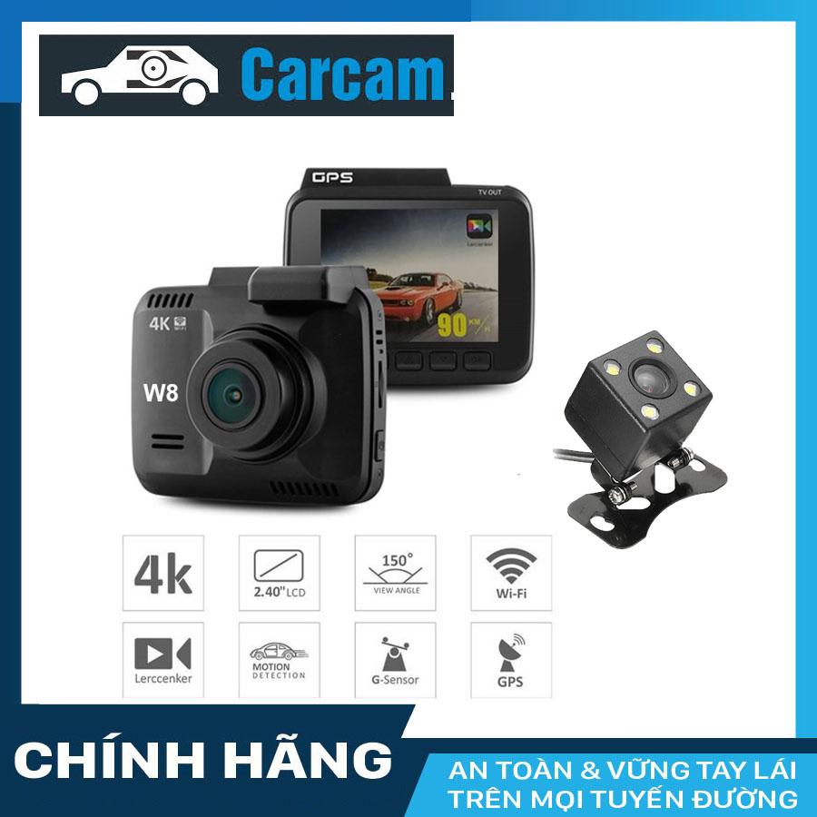 Camera hành trình W8 Carcam Wifi GPS 4K + camera sau RC + thẻ nhớ 32GB