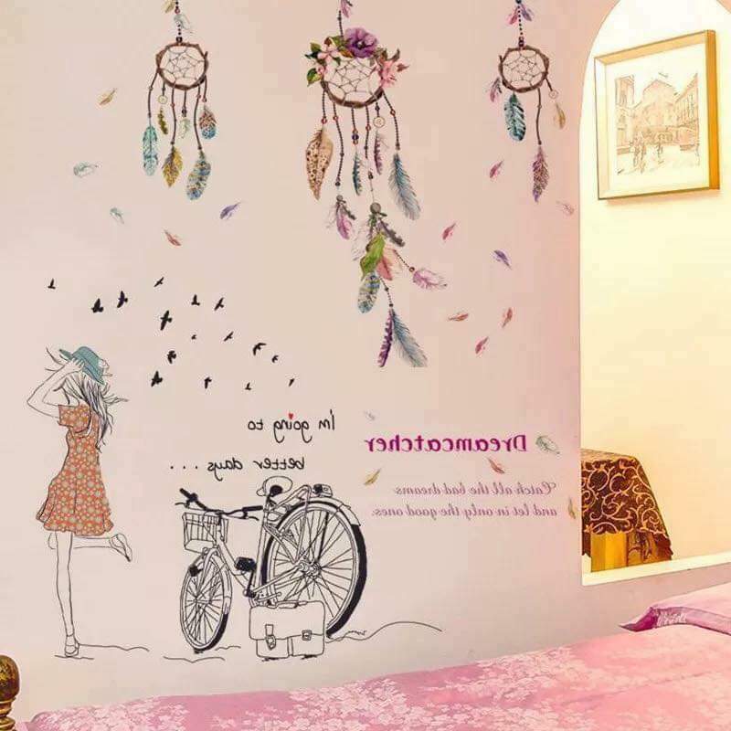 [HCM]DECAL DÁN TƯỜNG CHUÔNG GIÓ VÀ CÔ GÁI XE ĐẠP
