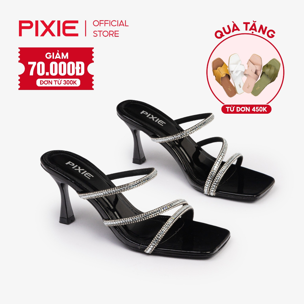 Guốc cao gót 7cm quai mảnh đính đá pixie e171