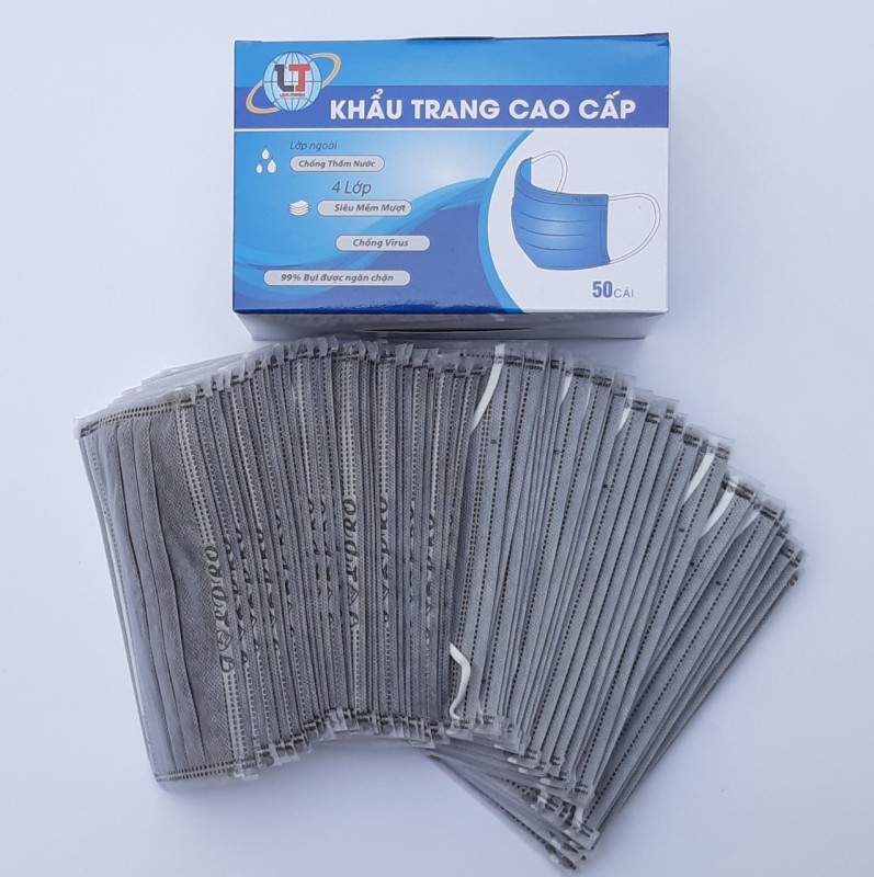 02 hộp Khẩu trang y tế 4 lớp than hoạt tính kháng khuẩn (Màu xám đen - 50 cái/1 hộp )