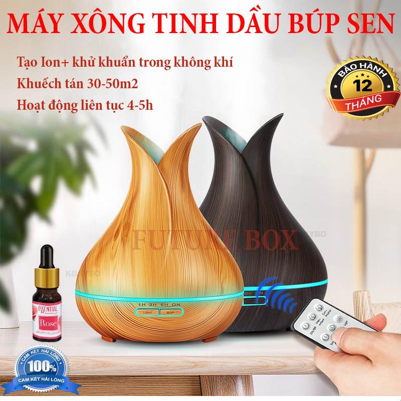 Máy khuếch tán tinh dầu, máy xông tinh dầu siêu âm cao cấp hình búp sen dung tích 500ml, thay thế đèn xông tinh dầu, máy phun sương tạo ẩm Ultrasonic/Humidifying-Diffusers trong phòng điều hòa