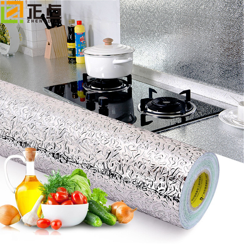 Cuôn giấy decal dán bếp tráng nhôm cách nhiệt, giấy bạc dán bếp khổ 61cm