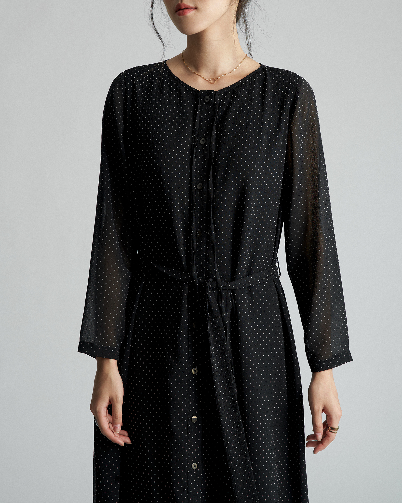 Đầm sơ mi chiffon chấm bi KHÂU BY CQ