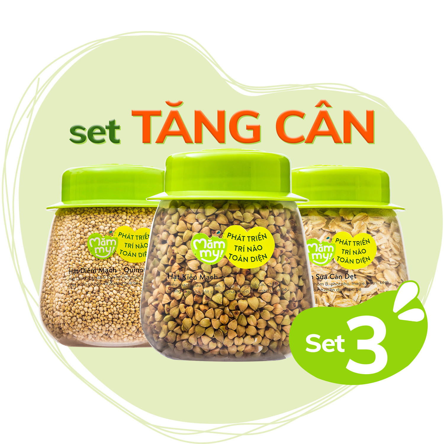 Set 3 hạt ăn dặm tăng cân hữu cơ mămmy: yến mạch, diêm mạch, kiều mạch