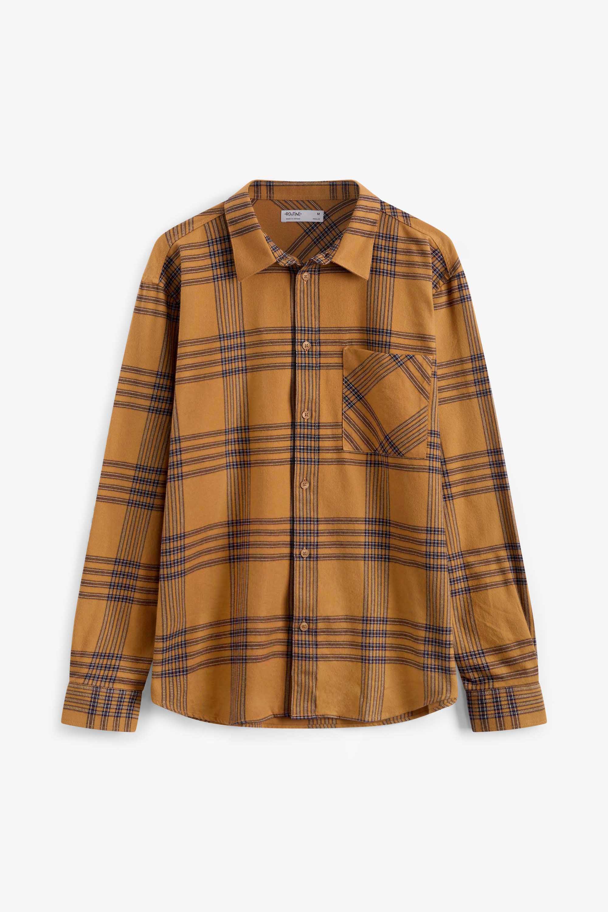 Áo sơ mi nam tay dài flannel túi đắp kẻ caro form regular - routine 10f23shl029