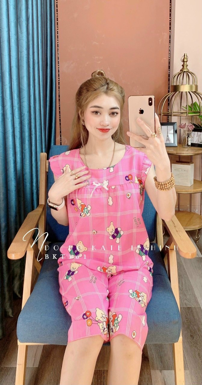Đồ bộ mặc nhà kate lụa dễ thương hình Gấu