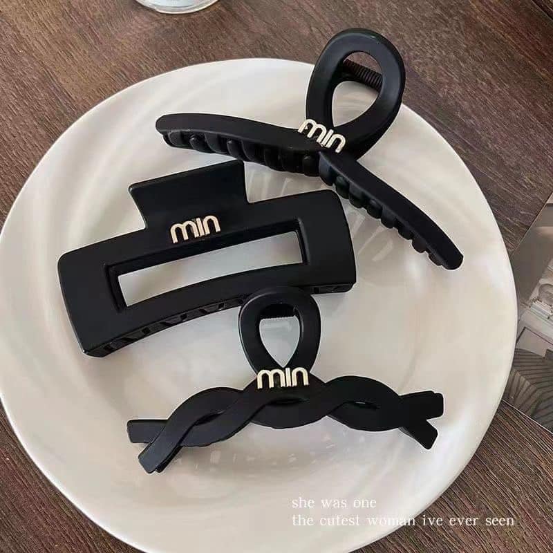 Sét 3 cặp tóc Min, cặp tóc càng cua Min màu đen mờ, cặp tóc cá mập