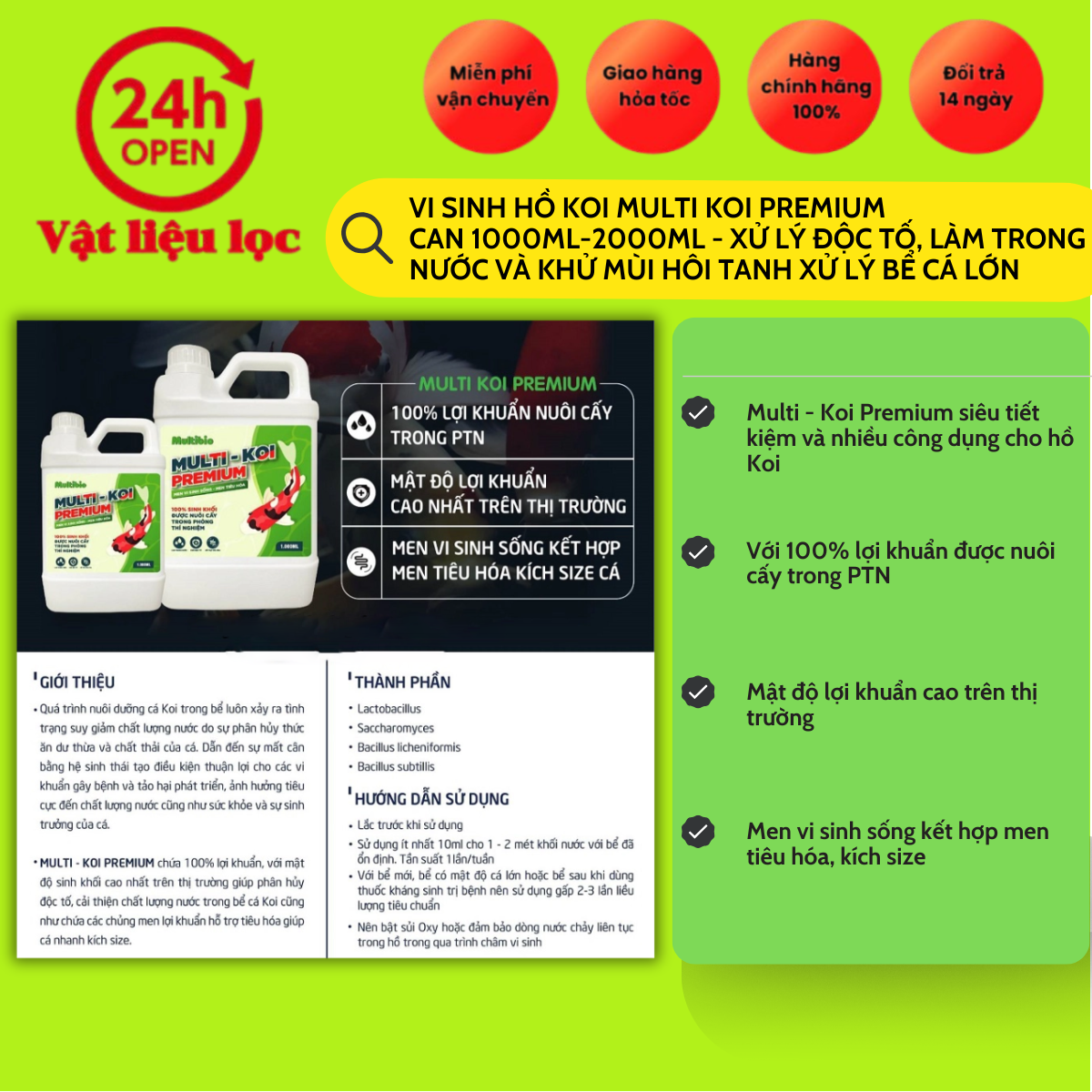 Men Vi sinh dành cho hồ koi bể cá Koi Multi Koi Premium