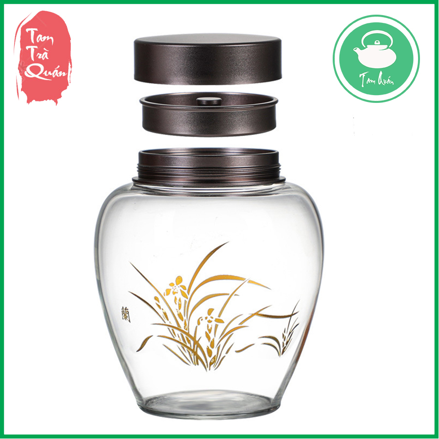 Hũ thủy tinh đựng trà nắp 2 lớp 300ml