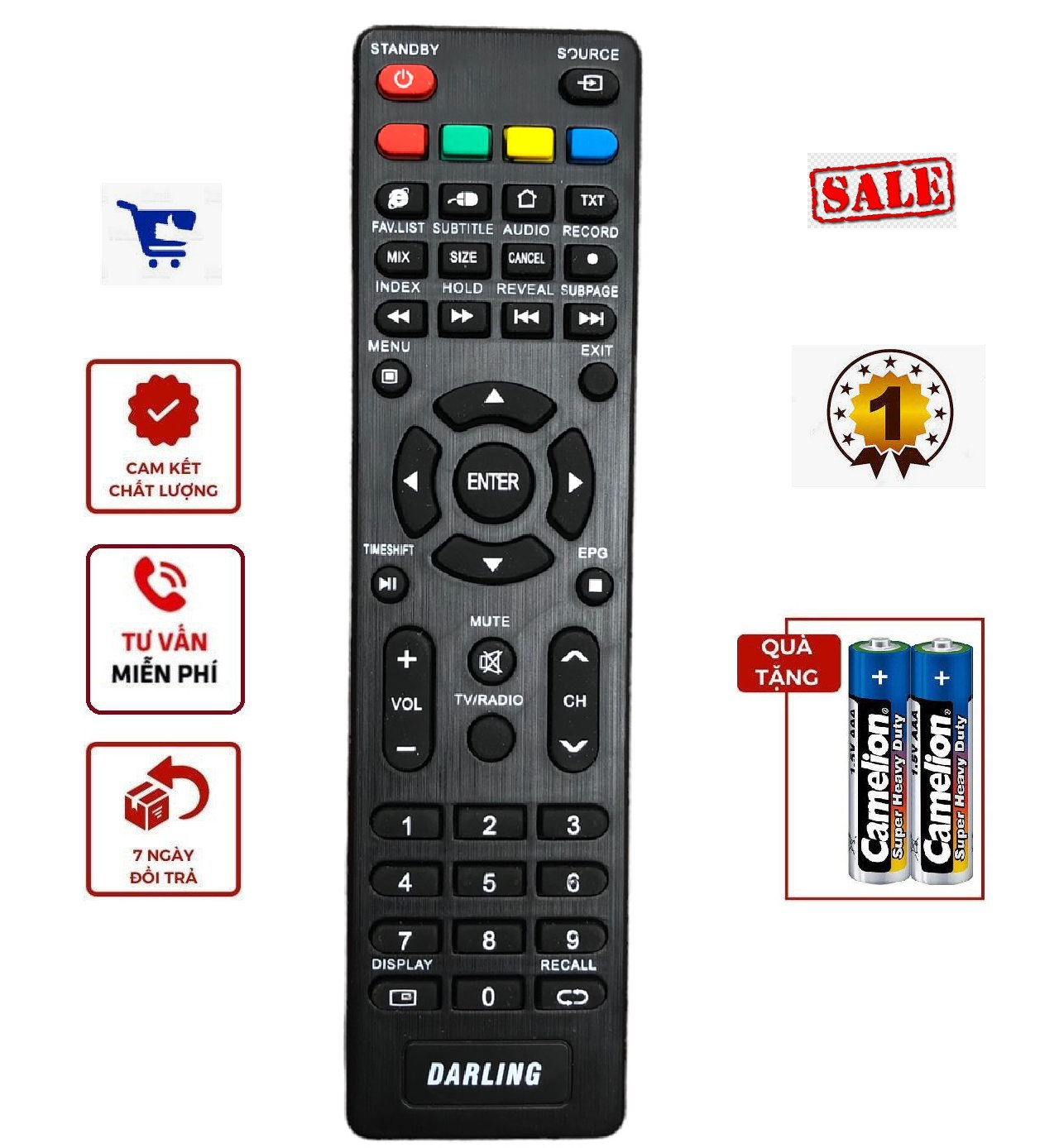 Điều khiển tivi Darling dùng cho các dòng LED/LCD/Smart TV - tặng kèm pin - Remote từ xa Darling hàng tốt