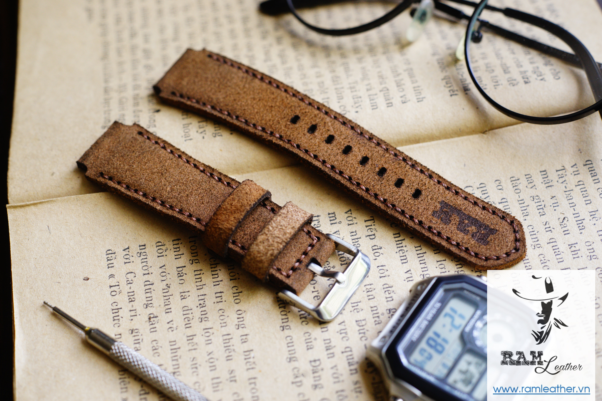 Dây Da Đồng Hồ Da Bò Bản Bền Đẹp RAM Leather Classic Ca.si.o AE 1200 / Sei.ko5 Chính Hãng RAM Leather