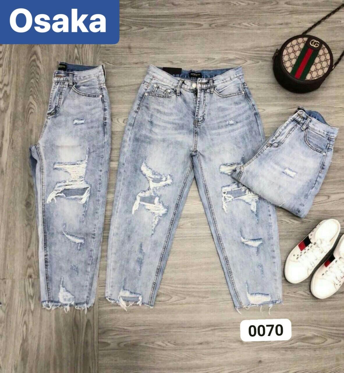 QUẦN JEAN BAGGY NỮ CHẤT BÒ XANH RÁCH LƯNG CAO NÂNG MÔNG FUSISHIMA OK-70 OSAKA FASHION