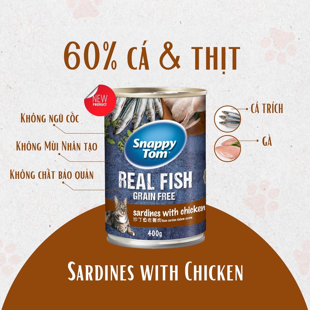 Snappy Tom real fish 400g can pate can for cat, fish with full nutrition