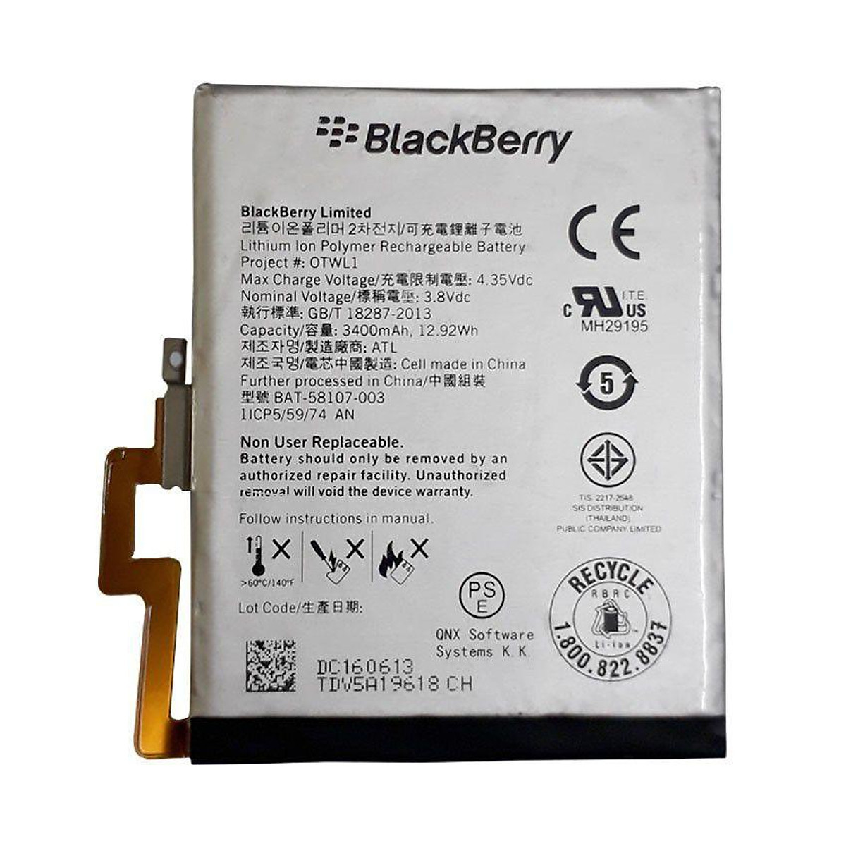 Pin thay thế dành cho blackberry passport battery - hàng nhập khẩu