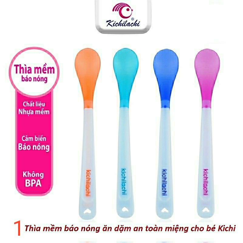 1 Thìa / Set 4 Thìa mềm ăn dặm báo nóng Kichilachi - an toàn miệng cho bé Kichi KC K1520