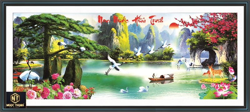 Tranh đính đá phong cảnh Non Nước Hữu Tình VS350 kích thước lớn 160×69 cm