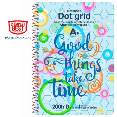 Sổ lò xo đơn KLONG A5 200 trang Dot Grid ruột chấm 70/76 MS: 968