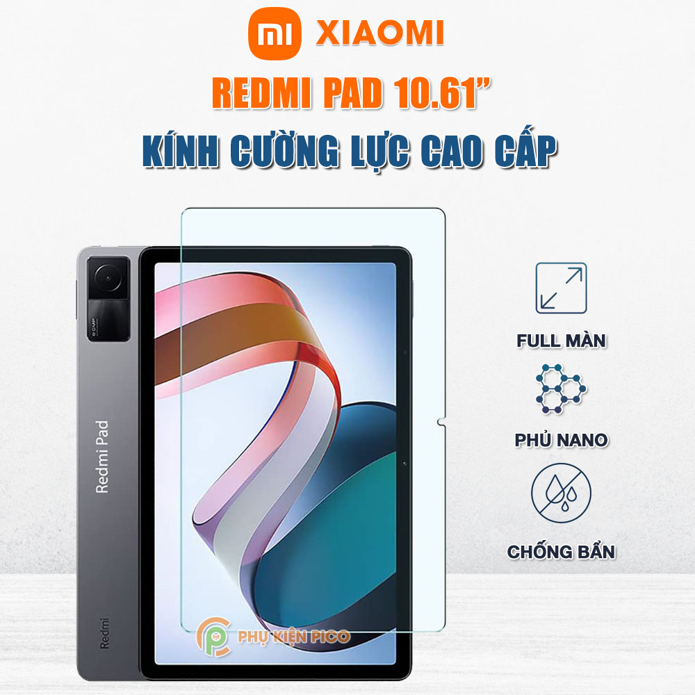 Kính cường lực Redmi Pad 10.61” full màn hình trong suốt độ cứng 9H - Dán màn hình Xiaomi Redmi Pad